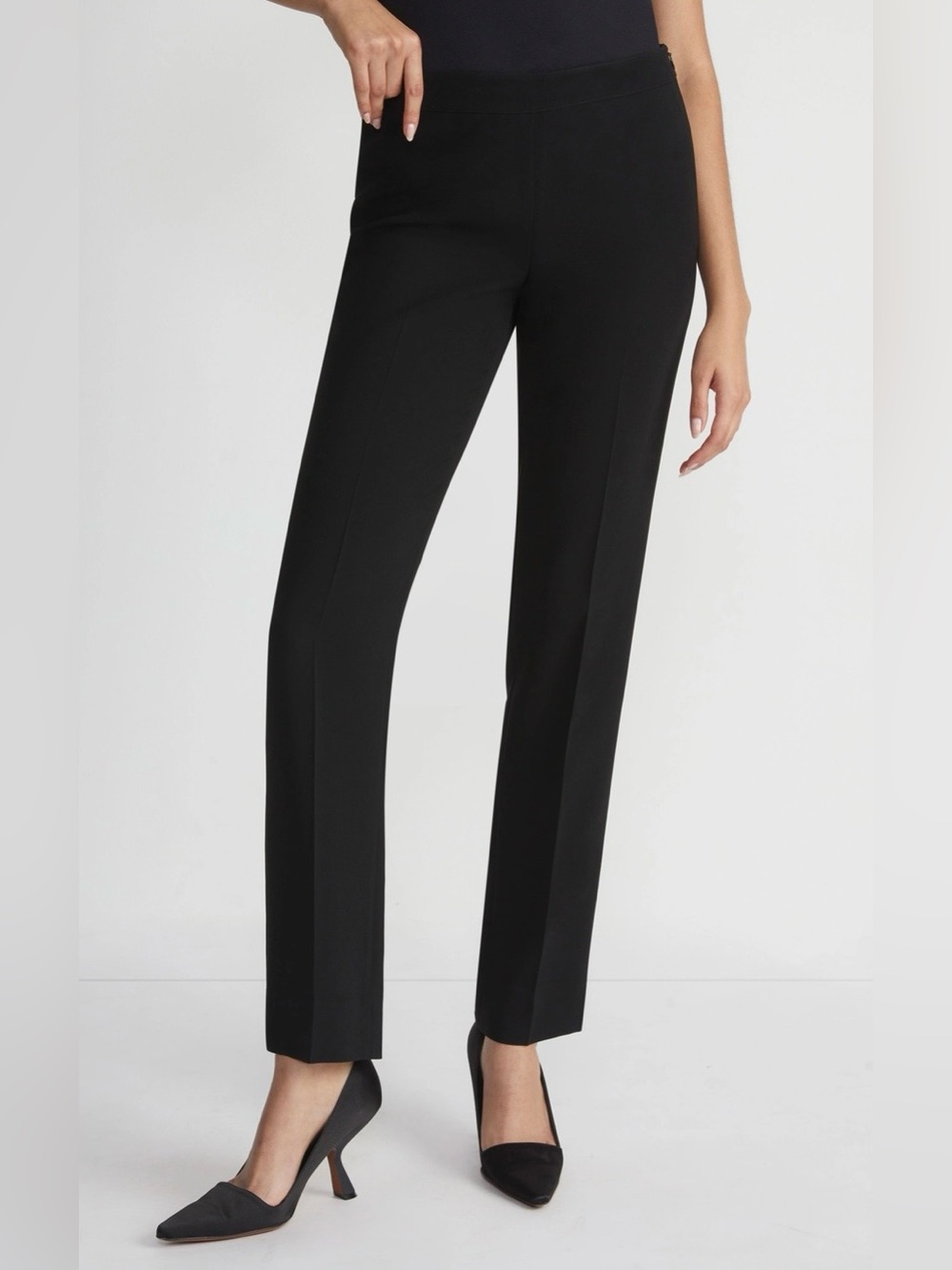 Lafayette 148 NY Bleecker Black Virgin Wool Dress Pants Trousers Size 8 Side Zip